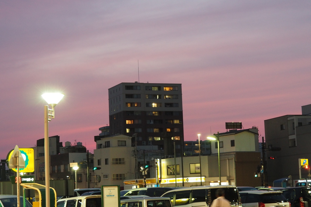 赤味の強い夕焼け