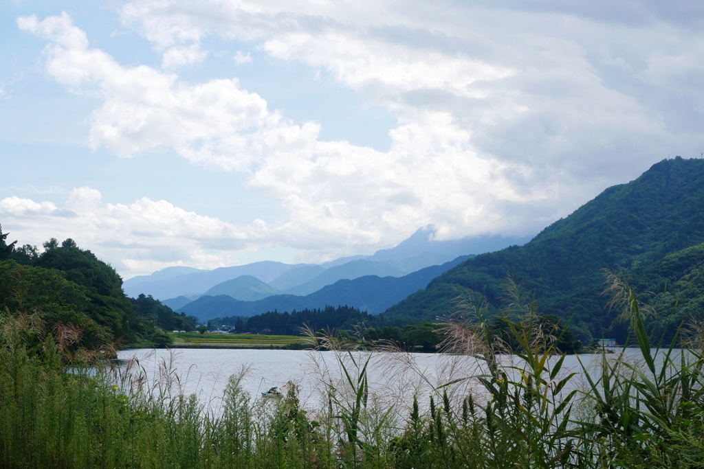 木崎湖から北アルプス