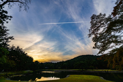 毛越寺庭園大泉が池の夕焼け