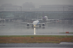 初雪の羽田空港