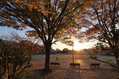 休日の夕暮れ公園