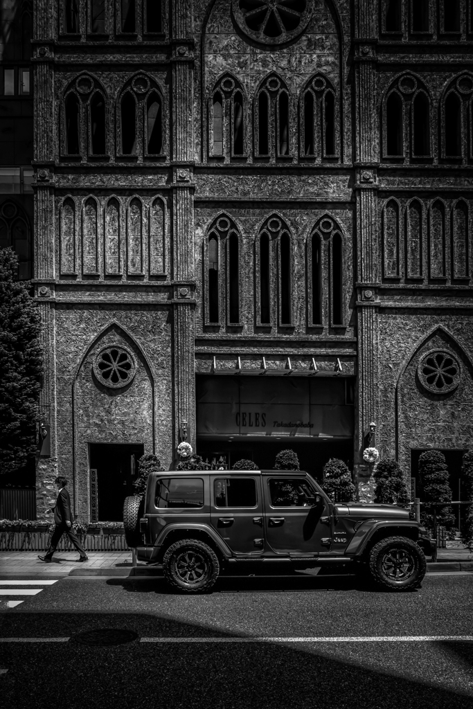 A black car on the street