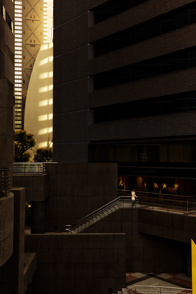 A woman at stairs
