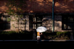 白い傘を差した女