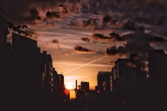 夕焼けを横切る飛行機雲( LFI～カテゴリーASIA)