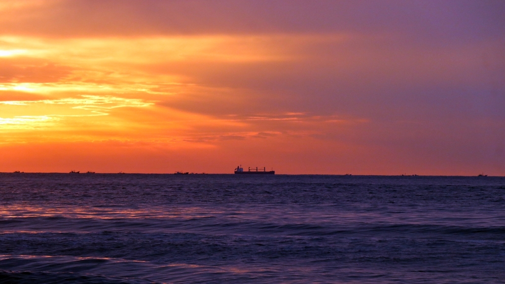 Silhouette of Cargo ship