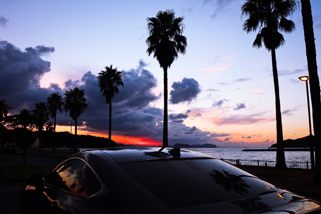車越しの夕景