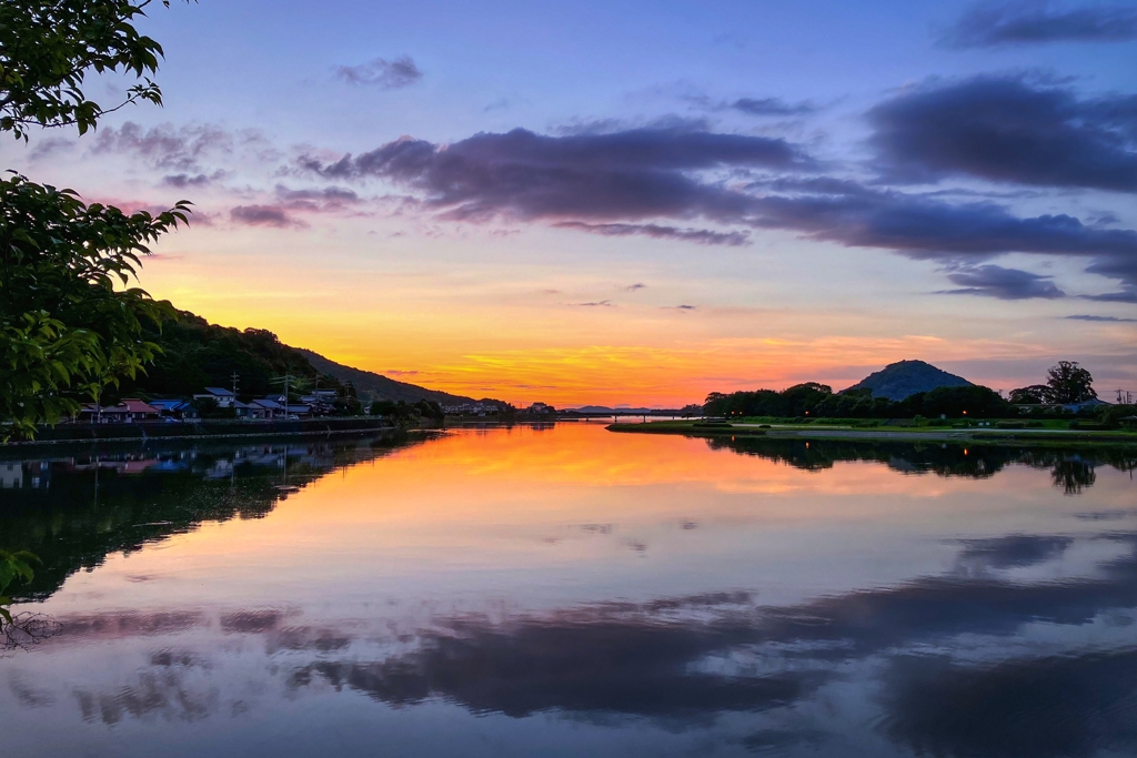 河口付近の夕景