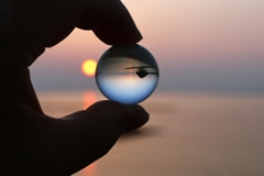 Evening view through the glass ball