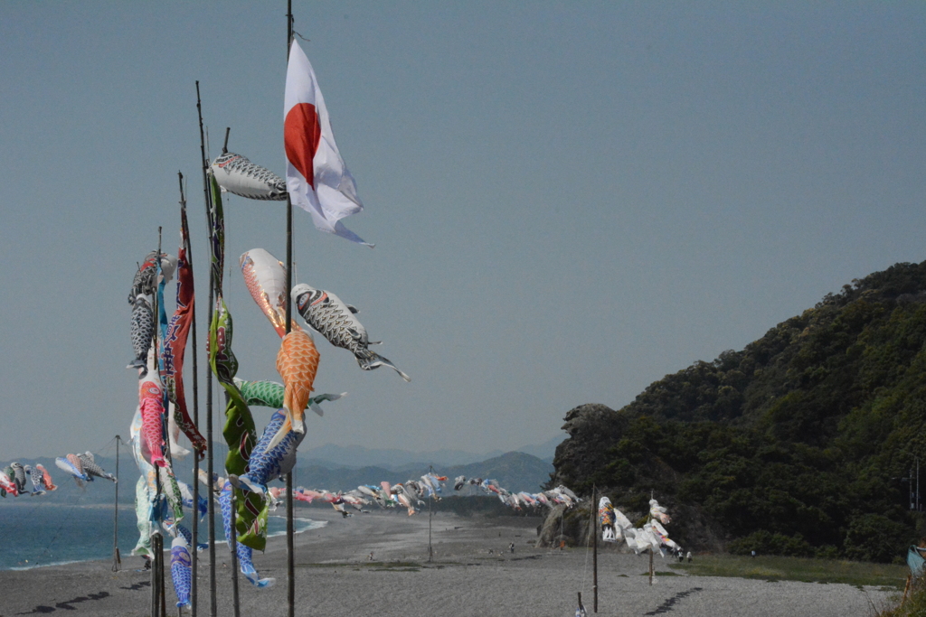 七里御浜と鯉のぼり