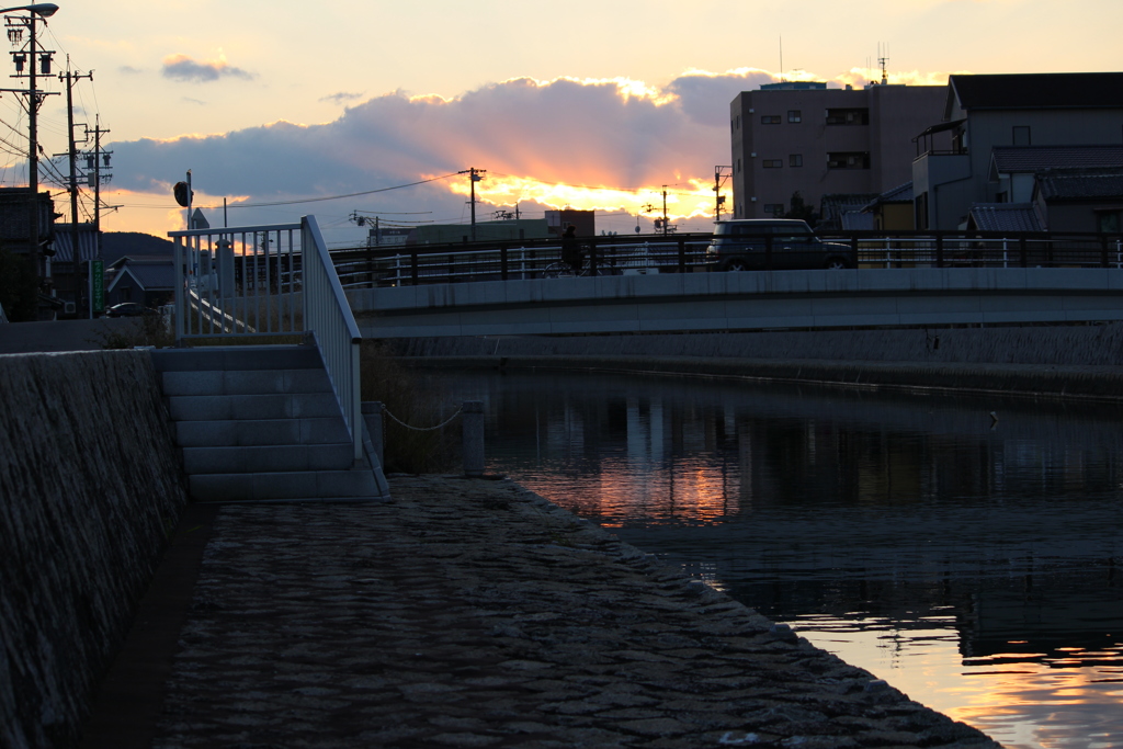 伊勢　河崎の夕日