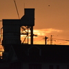 建物と夕日