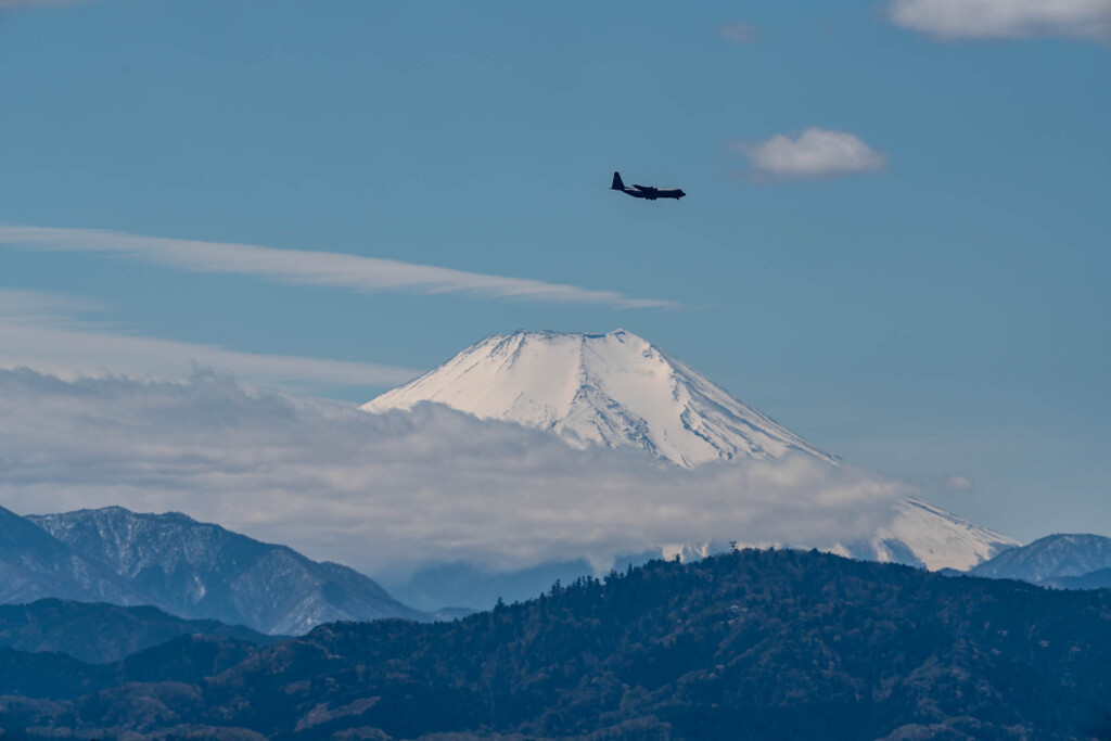 「富士山と高尾山と飛行機」
