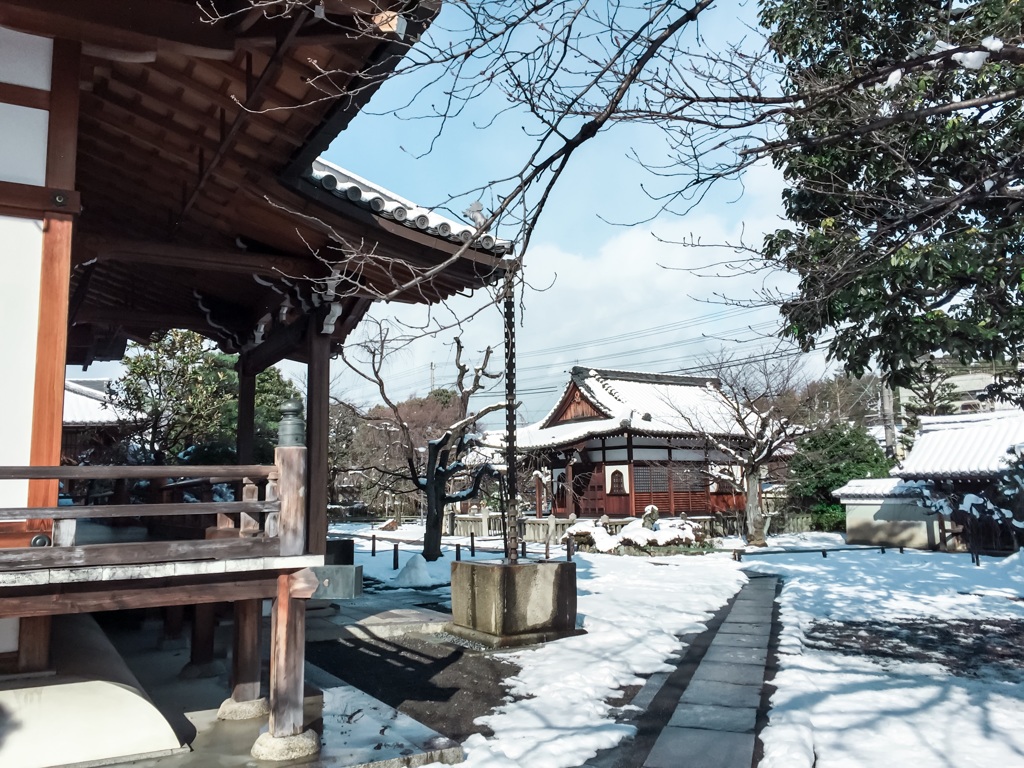 雪が降った神社の様子