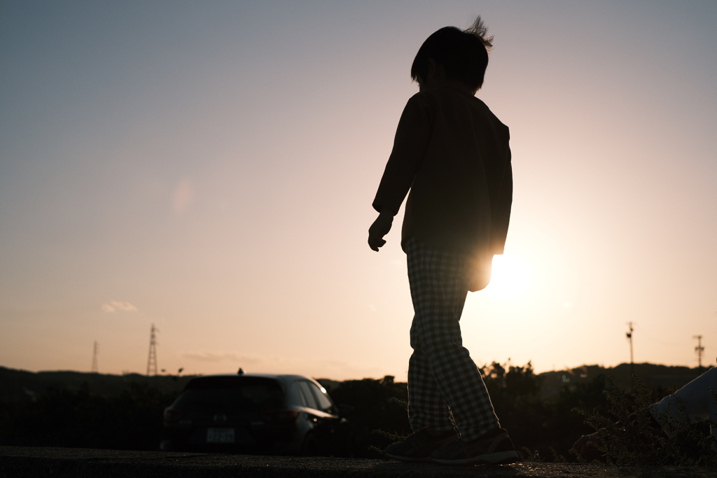 夕陽を浴びながら