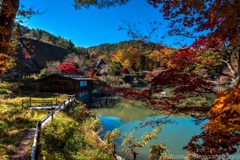 青空と紅葉と　飛騨の里