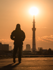 土手の夕暮れ