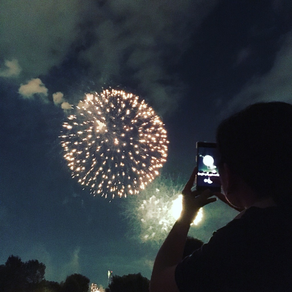 携帯にうつる花火も、また