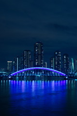 夜に輝く青い橋