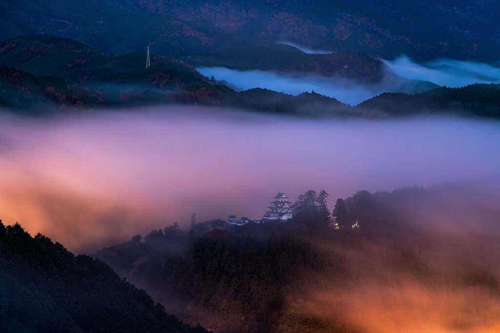 郡上八幡城と雲海～街明かり～