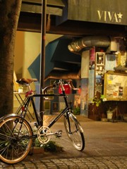 夜の高知市、自転車。