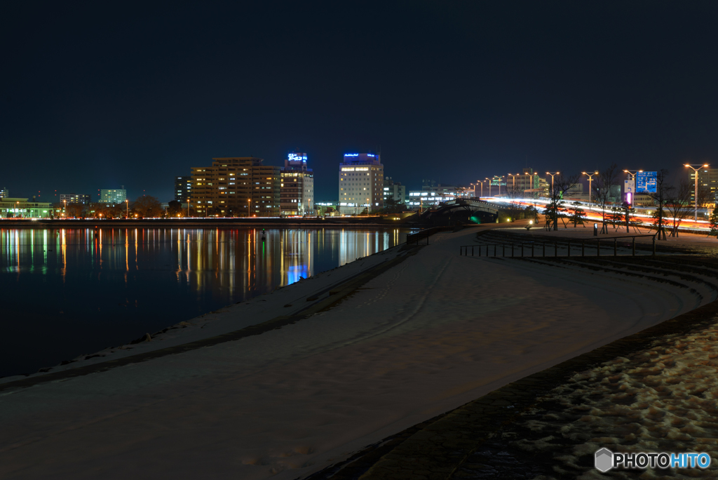 宍道湖雪夜景