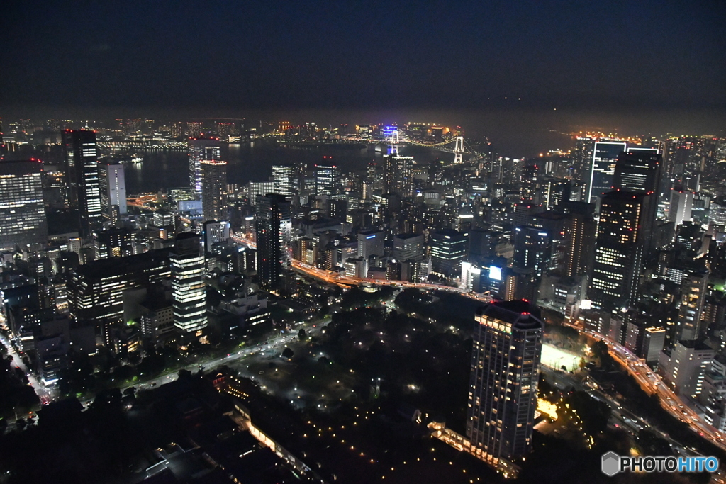 東京の夜景 お台場方面 レインボーブリッジ