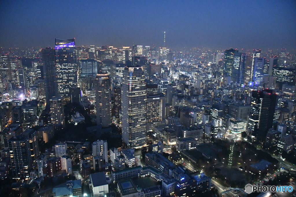 東京の夜景 銀座浅草方面・スカイツリーが見えます