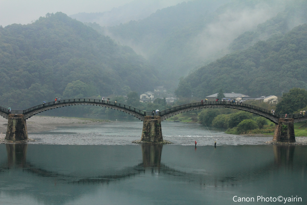 雨の錦帯橋