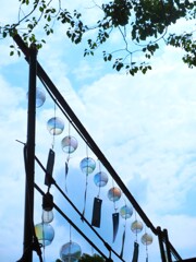 夏の涼　風鈴と空と雲と