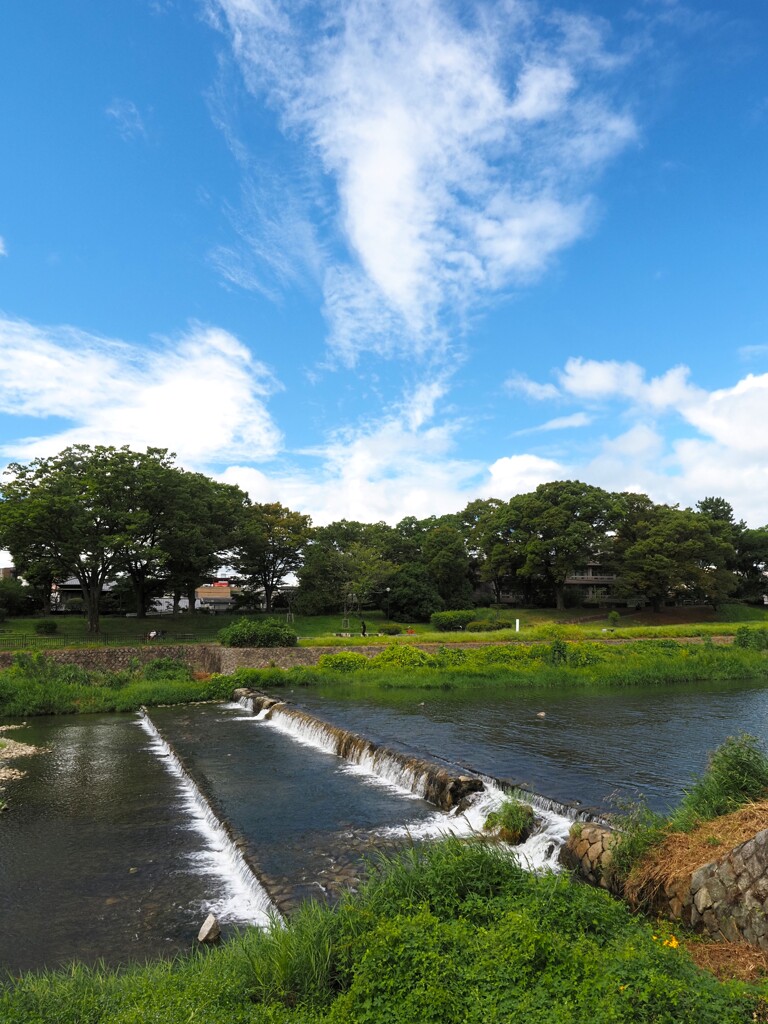 晩夏の京都　賀茂川　と　空