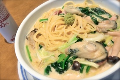 さっぱりゆず胡椒と牡蠣のクリームスープパスタ