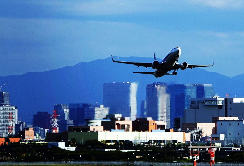 大阪のビル郡を背景に