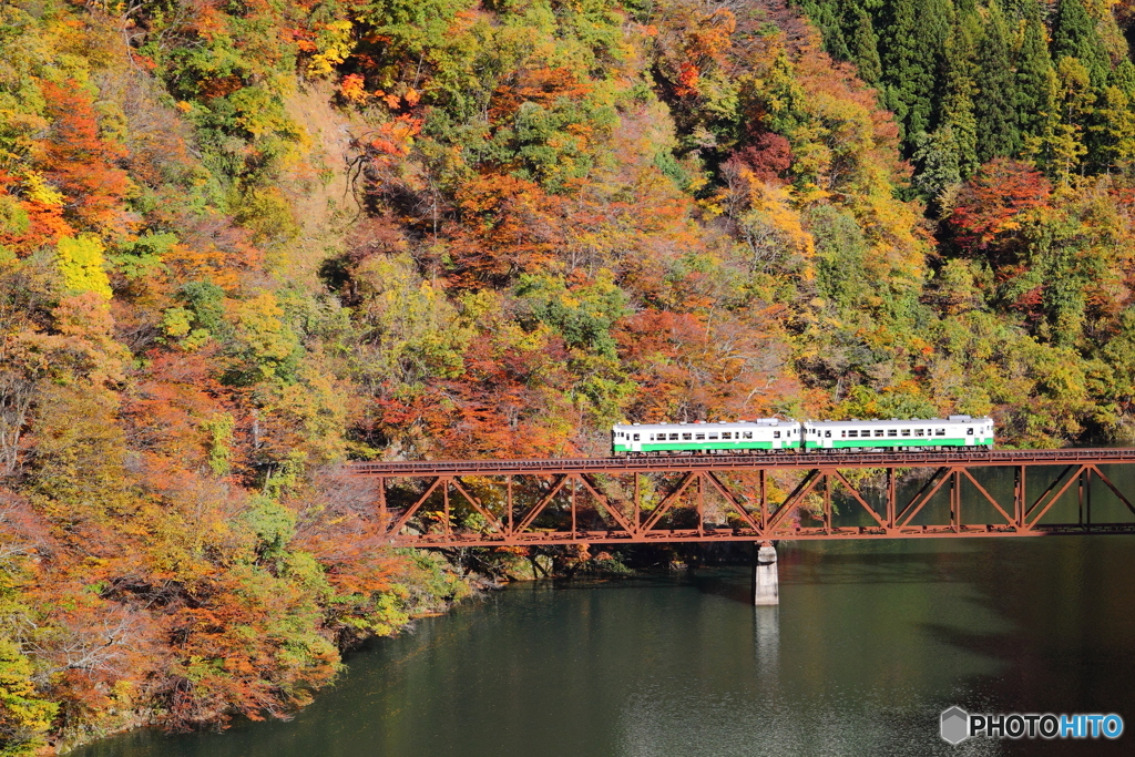 紅葉の第三只見川橋梁