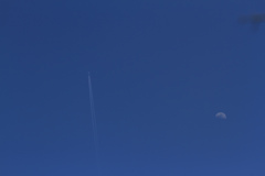 飛行機雲と月