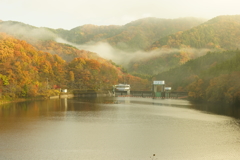 ダム湖の紅葉