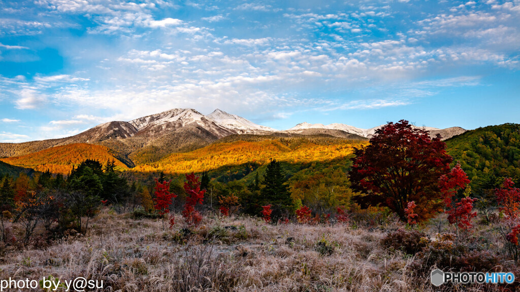 冠雪の乗鞍と乗鞍高原の紅葉②