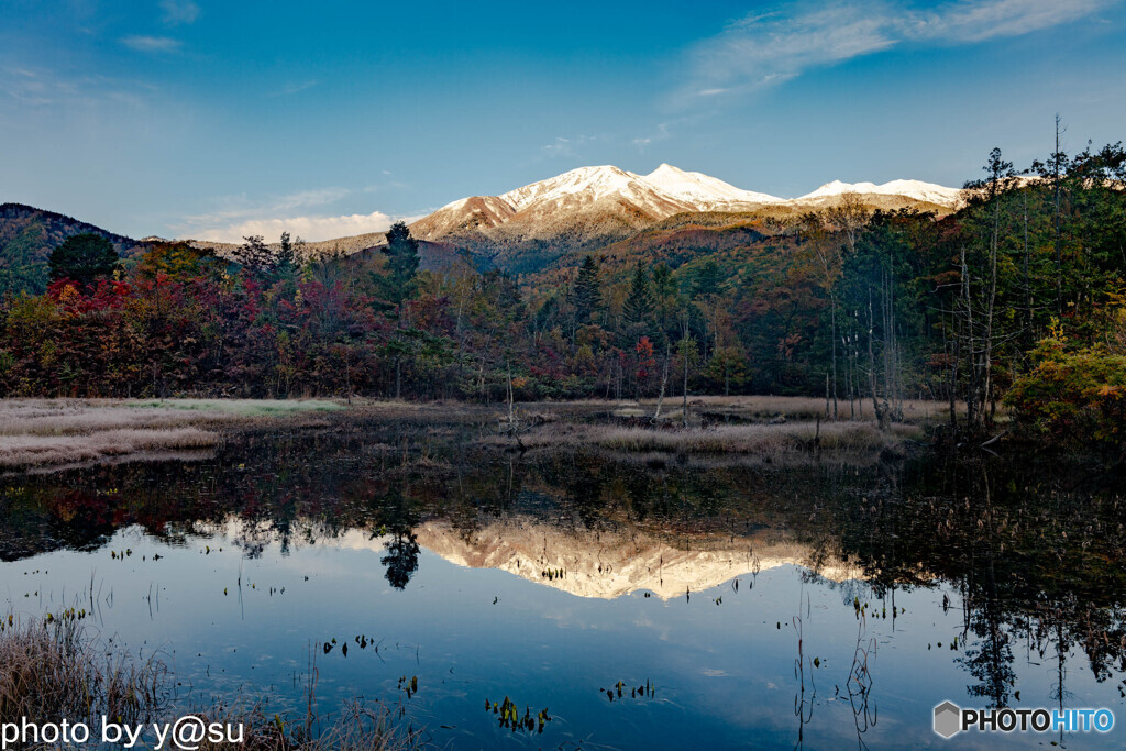 冠雪の乗鞍と乗鞍高原の紅葉⑦