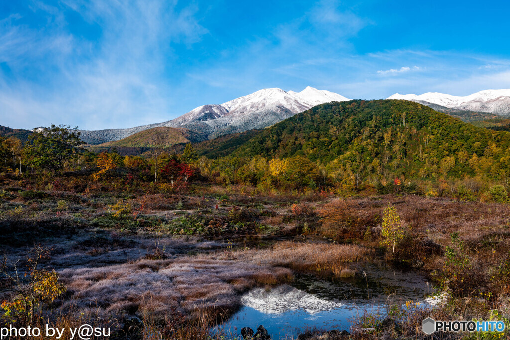冠雪の乗鞍と乗鞍高原の紅葉⑤