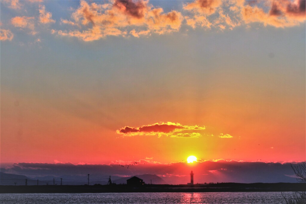 石狩川河口の夕陽
