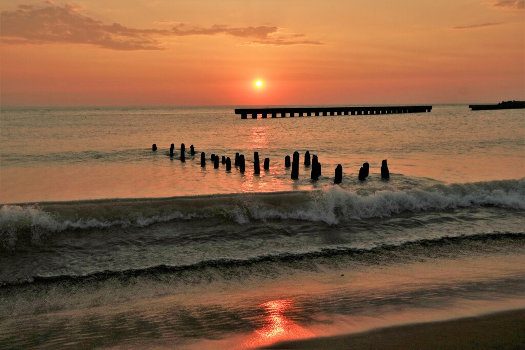 石刈川河口の夕陽