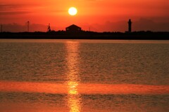 石狩河口の夕陽