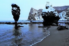 冬のエビス岩と大黒岩