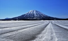 羊蹄山（農地用融雪剤をまいた後）