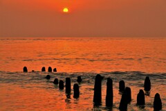 石狩川河口の夕陽