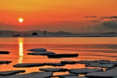 石狩川河口の夕陽