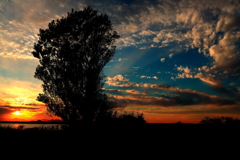 石狩川河口夕日