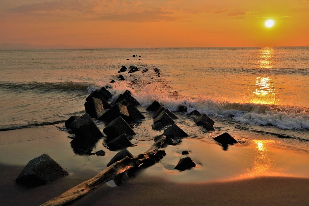 石刈川河口の夕陽