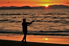 夕陽に向かって