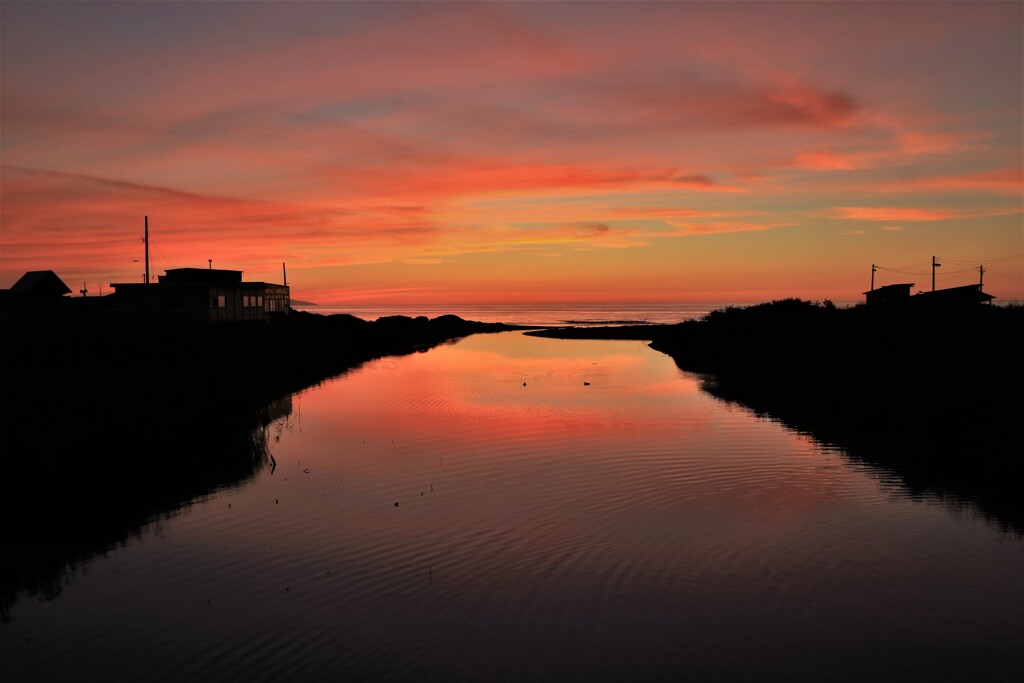 石狩望来川の夕陽
